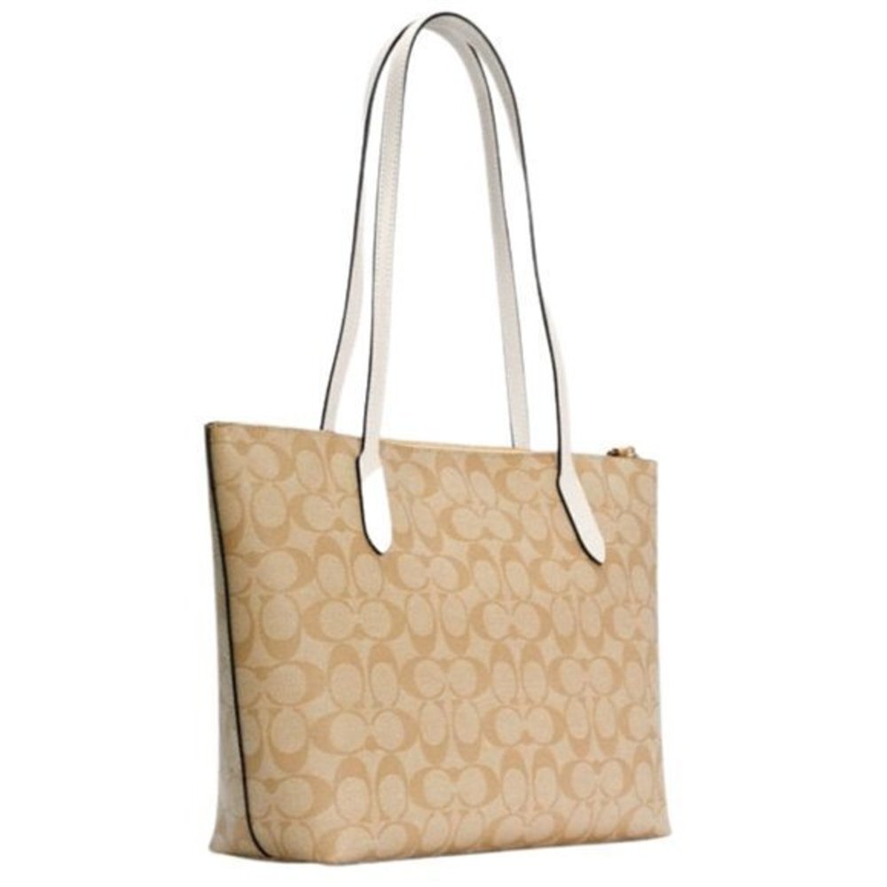 NWT COACH Gallery Tote Light Khaki Classic "C" With Chalk Leather & Gold Accents - Picture 3 of 12